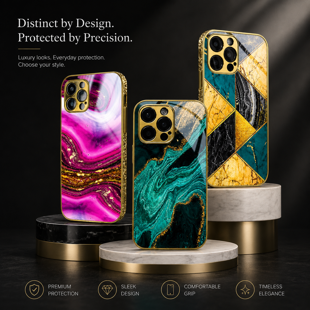 Premium iPhone Case MagSafe Compatible Marble Pattern Gold Frame Magnetic Cover Shock Absorbing Protective Camera Lens Guard Slim Full Coverage Design