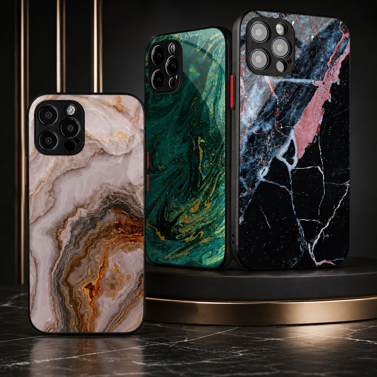 Premium iPhone Case MagSafe Compatible Marble Pattern Gold Frame Magnetic Cover Shock Absorbing Protective Camera Lens Guard Slim Full Coverage Design
