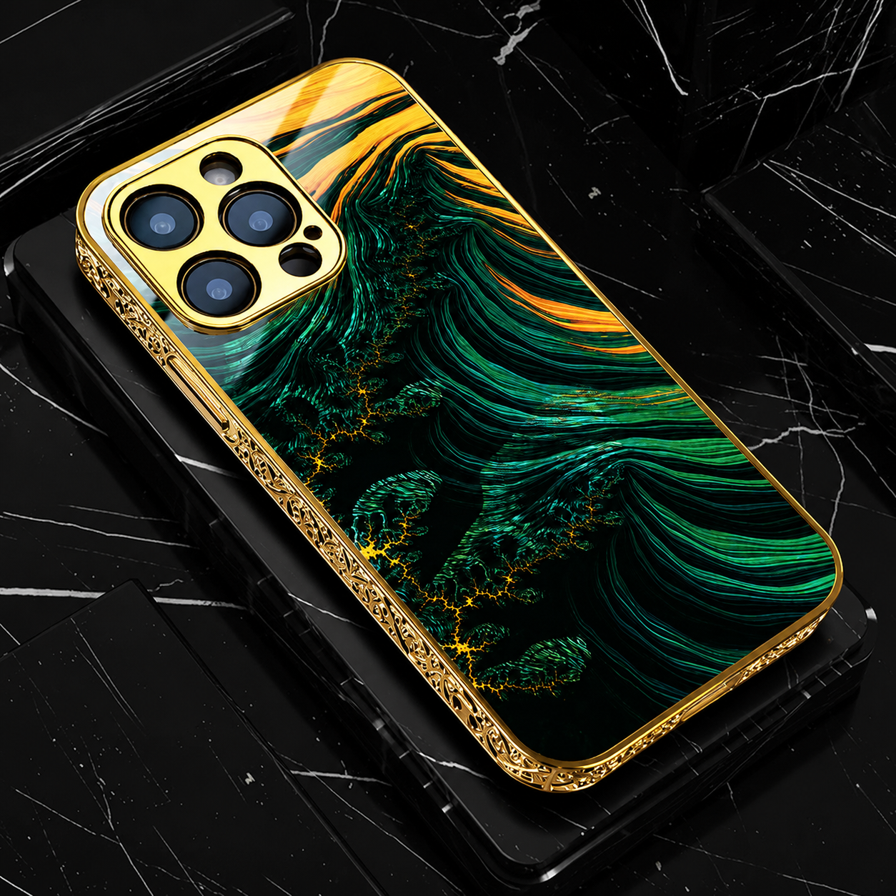 Premium iPhone Case MagSafe Compatible Marble Pattern Gold Frame Magnetic Cover Shock Absorbing Protective Camera Lens Guard Slim Full Coverage Design