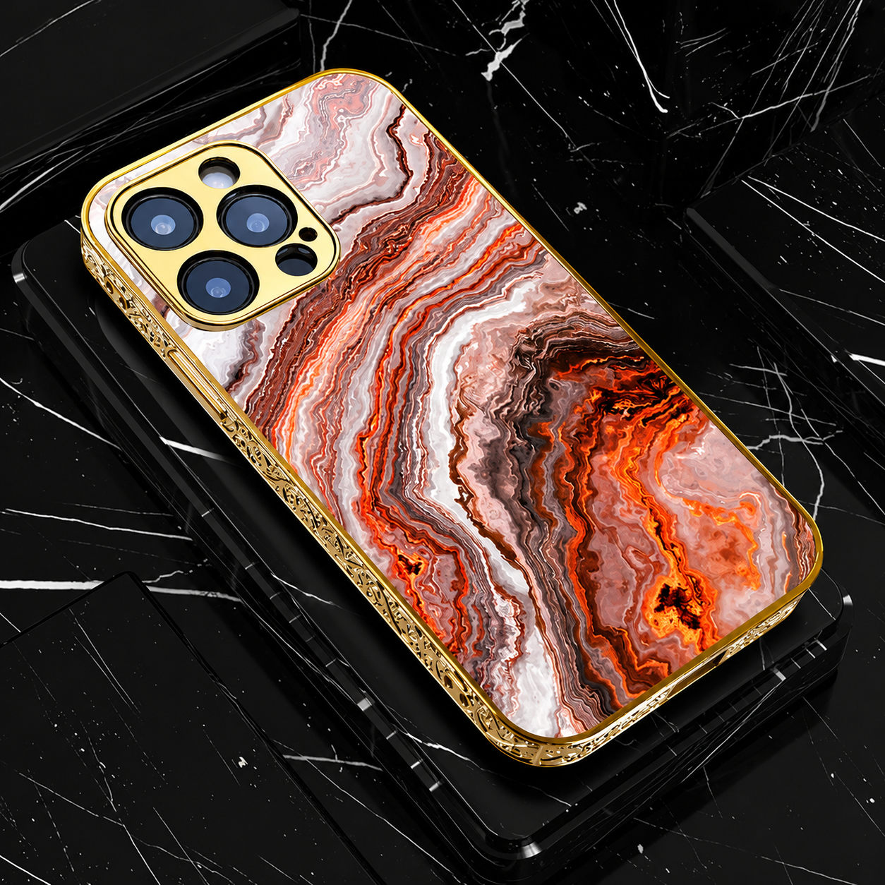Premium iPhone Case MagSafe Compatible Marble Pattern Gold Frame Magnetic Cover Shock Absorbing Protective Camera Lens Guard Slim Full Coverage Design