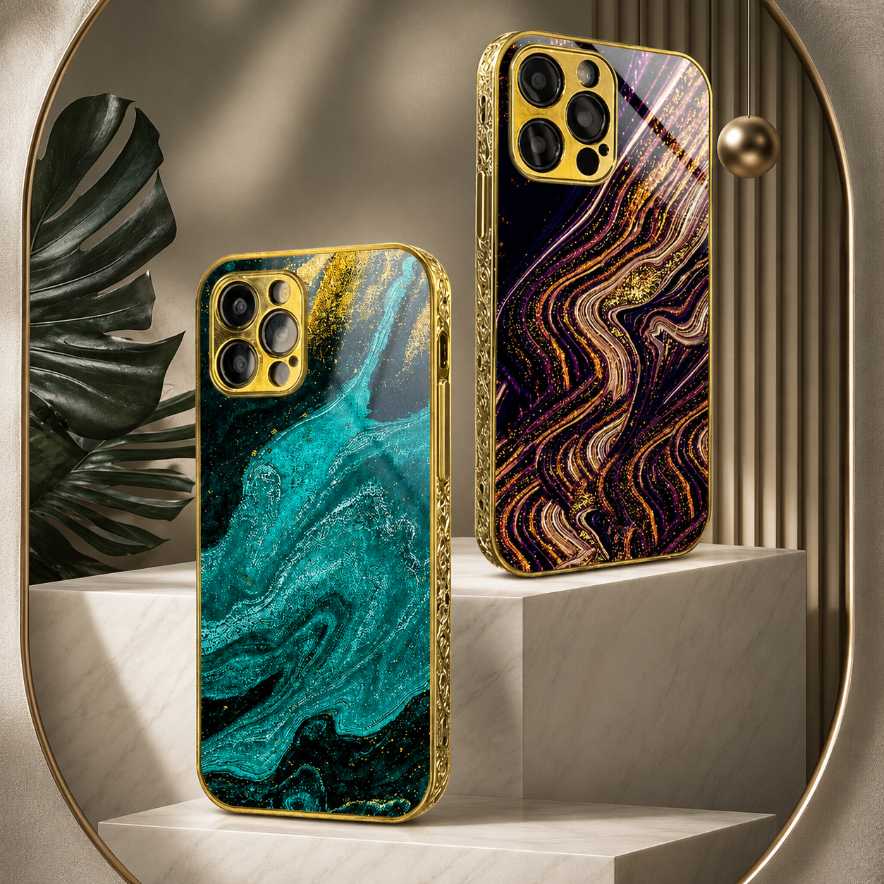 Premium iPhone Case MagSafe Compatible Marble Pattern Gold Frame Magnetic Cover Shock Absorbing Protective Camera Lens Guard Slim Full Coverage Design