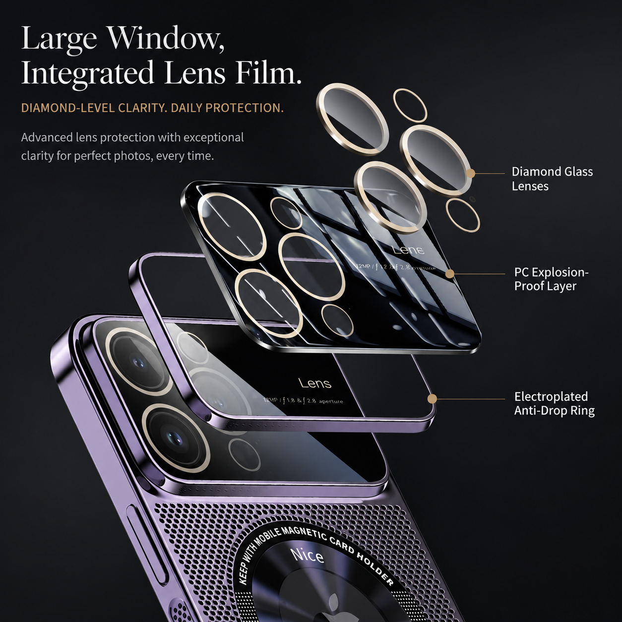 Premium iPhone Case MagSafe Compatible Metal Frame Heat Dissipation Mesh Cover Shockproof Protective Electroplated Finish Camera Lens Guard Slim Design