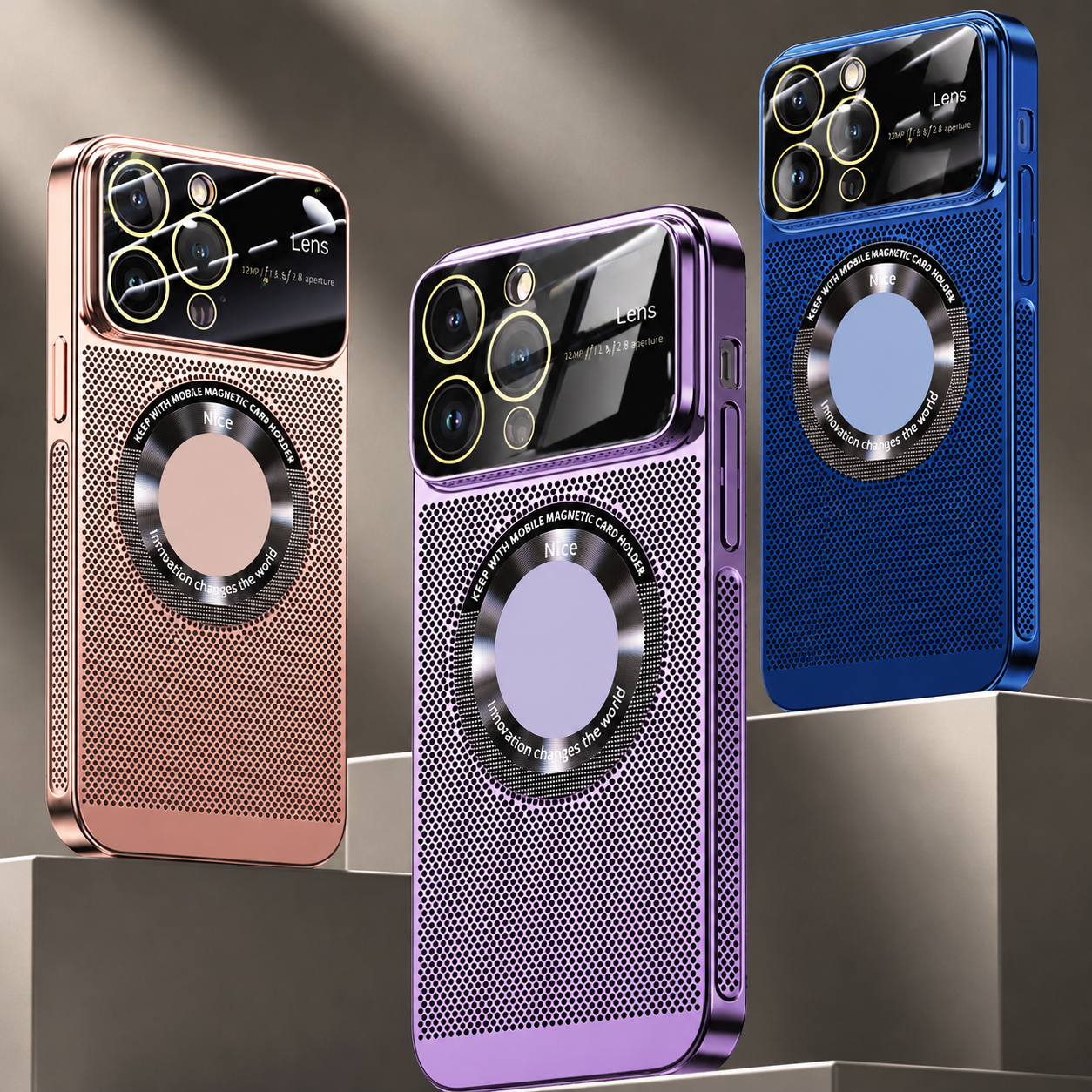 Premium iPhone Case MagSafe Compatible Metal Frame Heat Dissipation Mesh Cover Shockproof Protective Electroplated Finish Camera Lens Guard Slim Design
