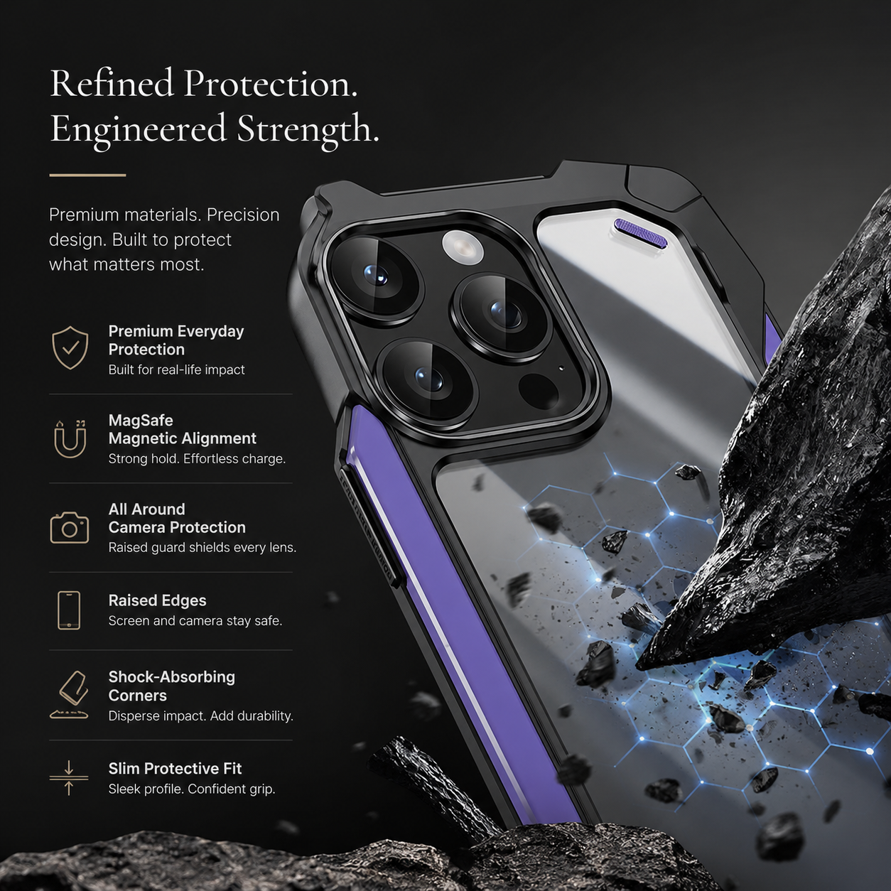 Premium iPhone Case MagSafe Compatible Military Armor Rugged Cover Dual Layer Metal Frame Tempered Glass Full Body Shockproof Camera Protection