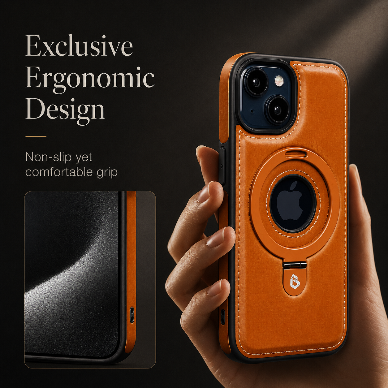 Premium iPhone Case MagSafe Compatible PU Leather Ring Stand Magnetic Cover 360 Rotating Kickstand Shockproof Camera Lens Protection Slim Design