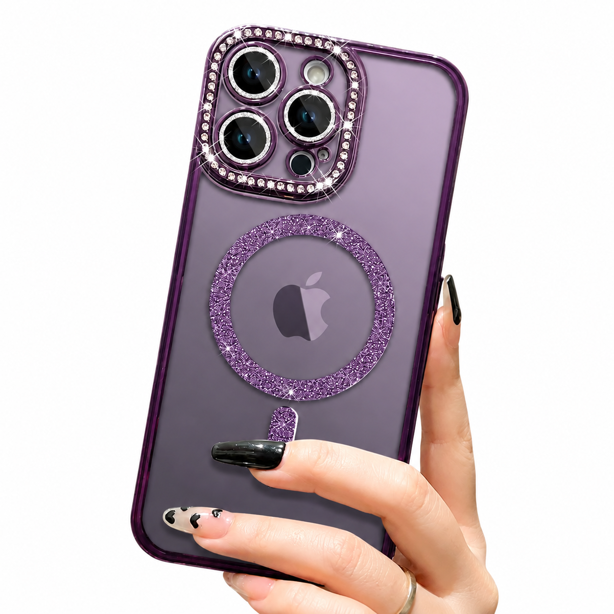 Premium iPhone Case MagSafe Compatible Pink Glitter Clear Magnetic Cover Diamond Texture Shockproof Protective Camera Lens Guard Slim Design