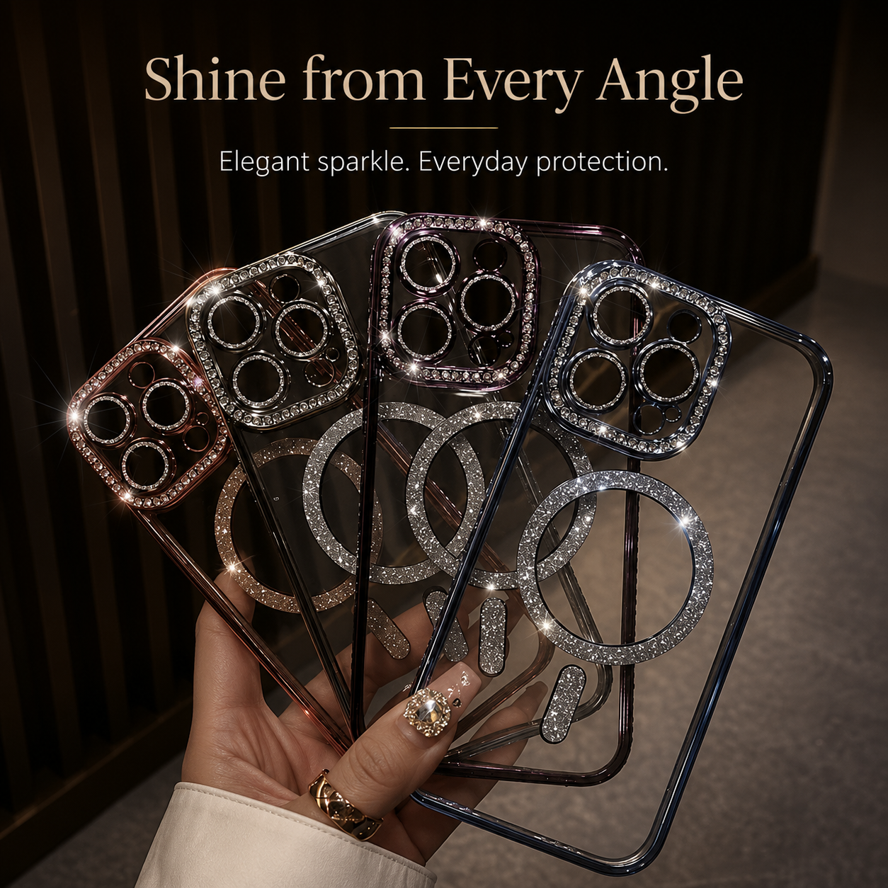 Premium iPhone Case MagSafe Compatible Pink Glitter Clear Magnetic Cover Diamond Texture Shockproof Protective Camera Lens Guard Slim Design