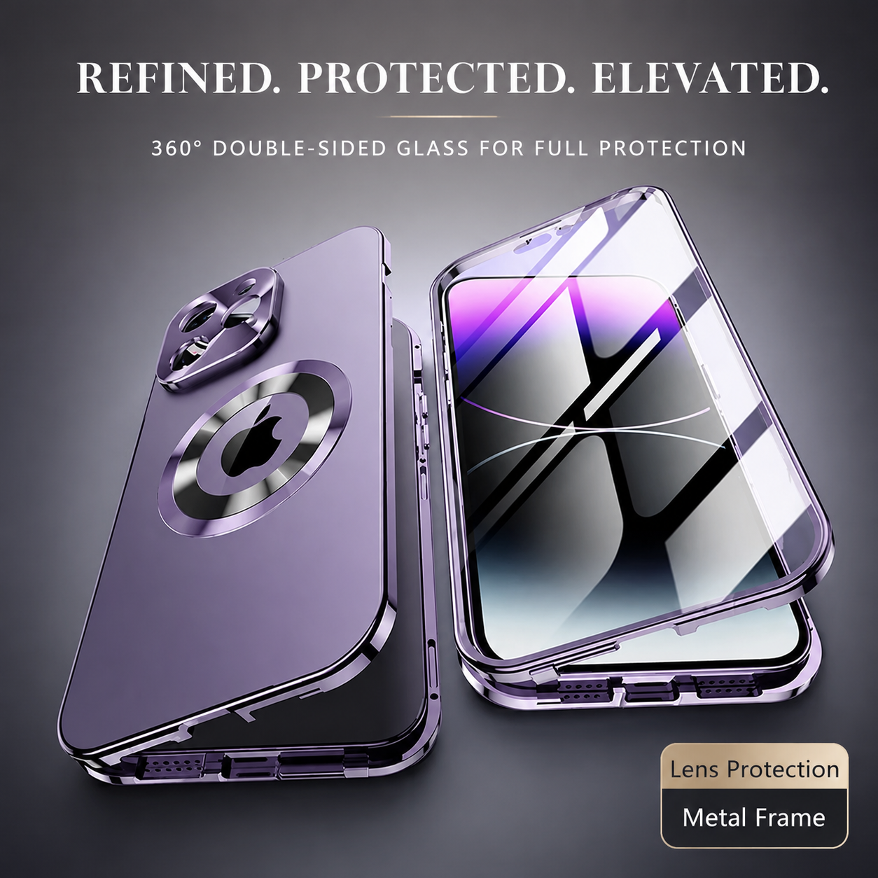 Premium iPhone Case MagSafe Compatible Privacy Screen Double Sided Tempered Glass Metal Frame 360 Full Body Shockproof Cover Camera Lens Protection Slim Design