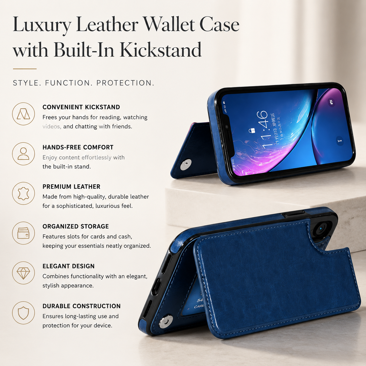 Premium iPhone Case MagSafe Compatible RFID Blocking Leather Flip Wallet Cover Card Holder Magnetic Closure Stand Shockproof Protective Design