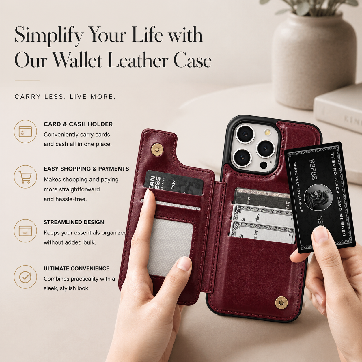 Premium iPhone Case MagSafe Compatible RFID Blocking Leather Flip Wallet Cover Card Holder Magnetic Closure Stand Shockproof Protective Design