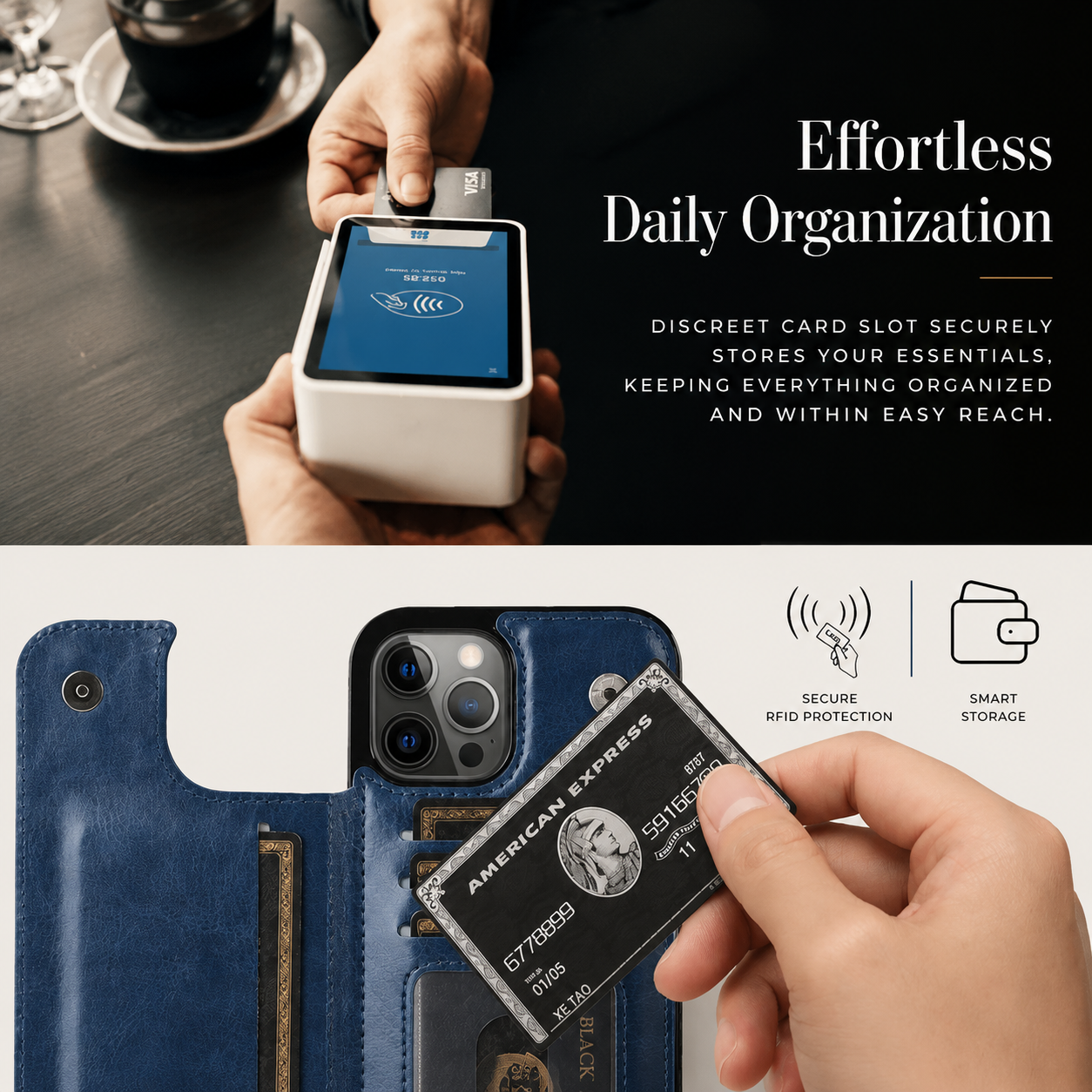 Premium iPhone Case MagSafe Compatible RFID Blocking Leather Flip Wallet Cover Card Holder Magnetic Closure Stand Shockproof Protective Design