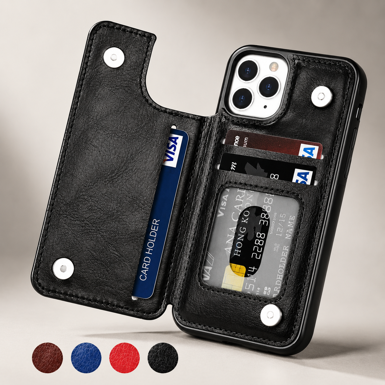 Premium iPhone Case MagSafe Compatible RFID Blocking Leather Flip Wallet Cover Card Holder Magnetic Closure Stand Shockproof Protective Design