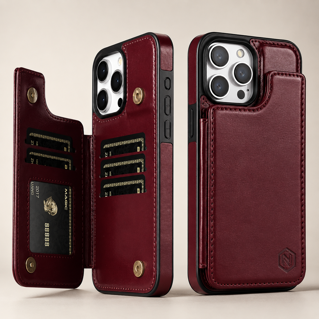 Premium iPhone Case MagSafe Compatible RFID Blocking Leather Flip Wallet Cover Card Holder Magnetic Closure Stand Shockproof Protective Design