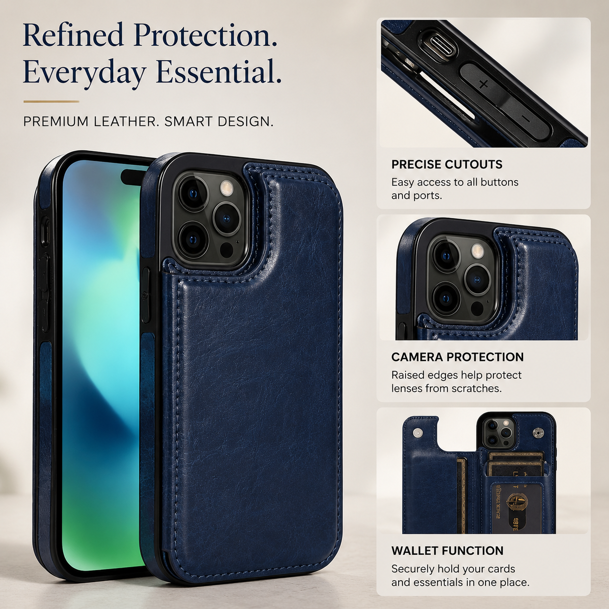 Premium iPhone Case MagSafe Compatible RFID Blocking Leather Flip Wallet Cover Card Holder Magnetic Closure Stand Shockproof Protective Design