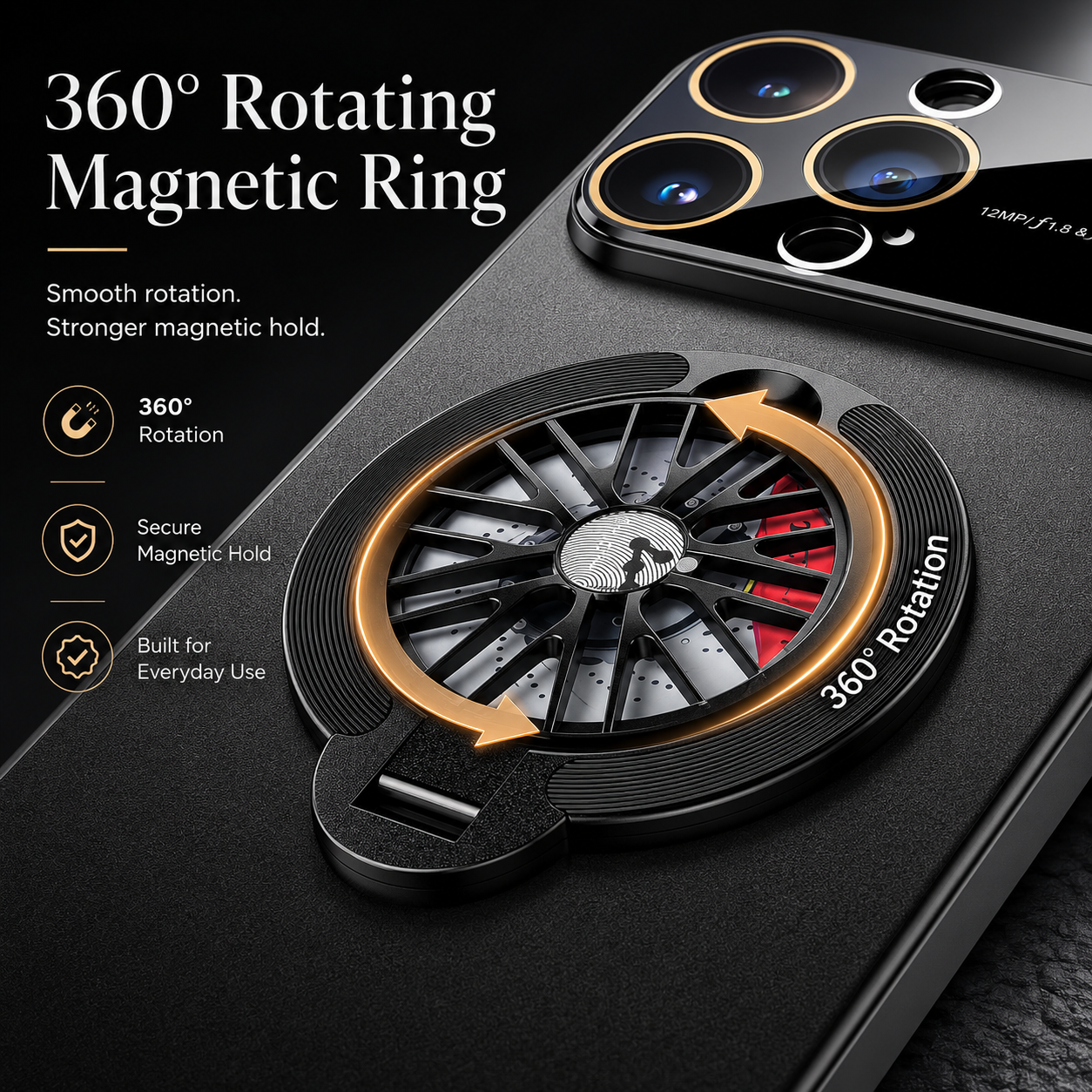 Premium iPhone Case MagSafe Compatible Rotating Ring Stand Magnetic Cover Foldable Kickstand Shockproof Protective Camera Lens Protection Slim Design