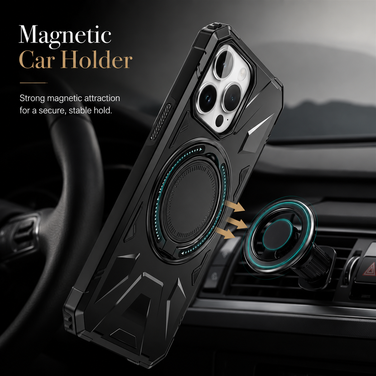 Premium iPhone Case MagSafe Compatible Rugged Armor Cover Hard PC Ring Stand Magnetic Shockproof Protective 360 Rotating Kickstand Camera Lens Guard