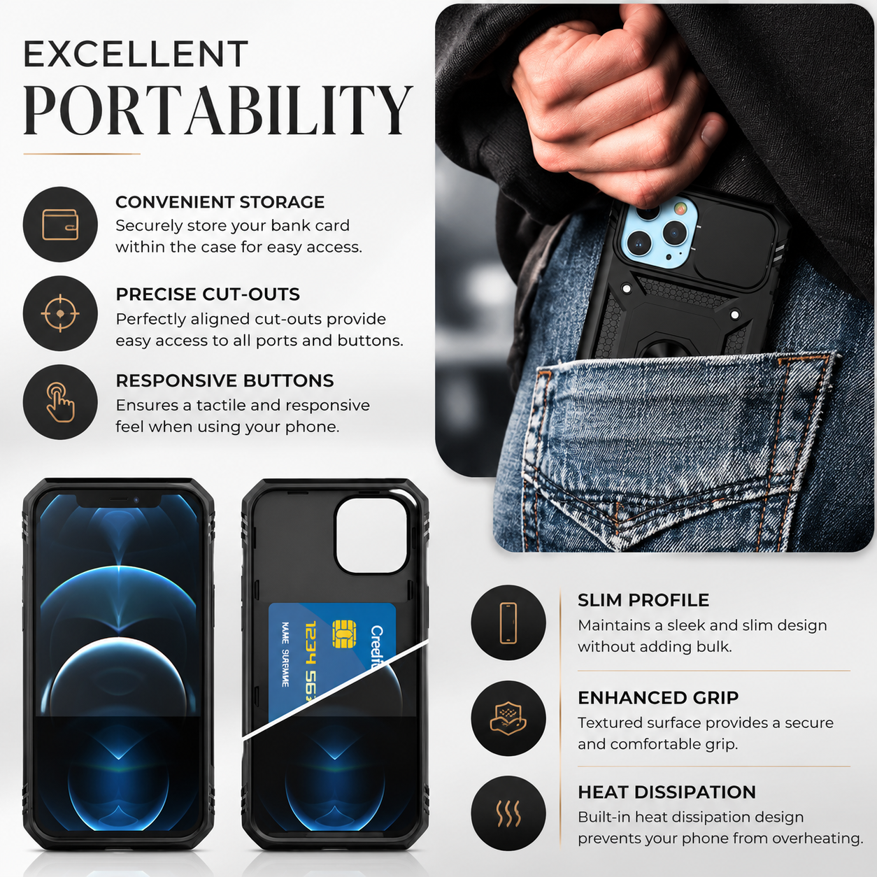 Premium iPhone Case MagSafe Compatible Rugged Armor Cover Kickstand Card Holder Magnetic Shockproof Heavy Duty Protective Camera Guard 360 Design