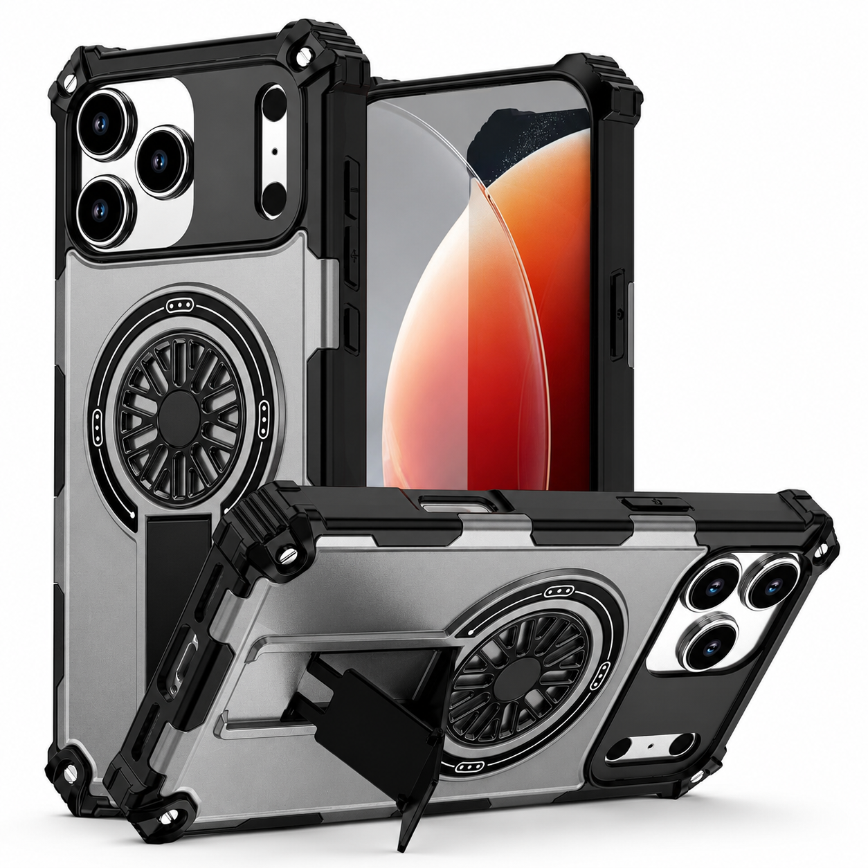 Premium iPhone Case MagSafe Compatible Rugged Armor Magnetic Cover Bracket Stand Dual Layer Shockproof PC TPU Anti Fingerprint Full Coverage Protection