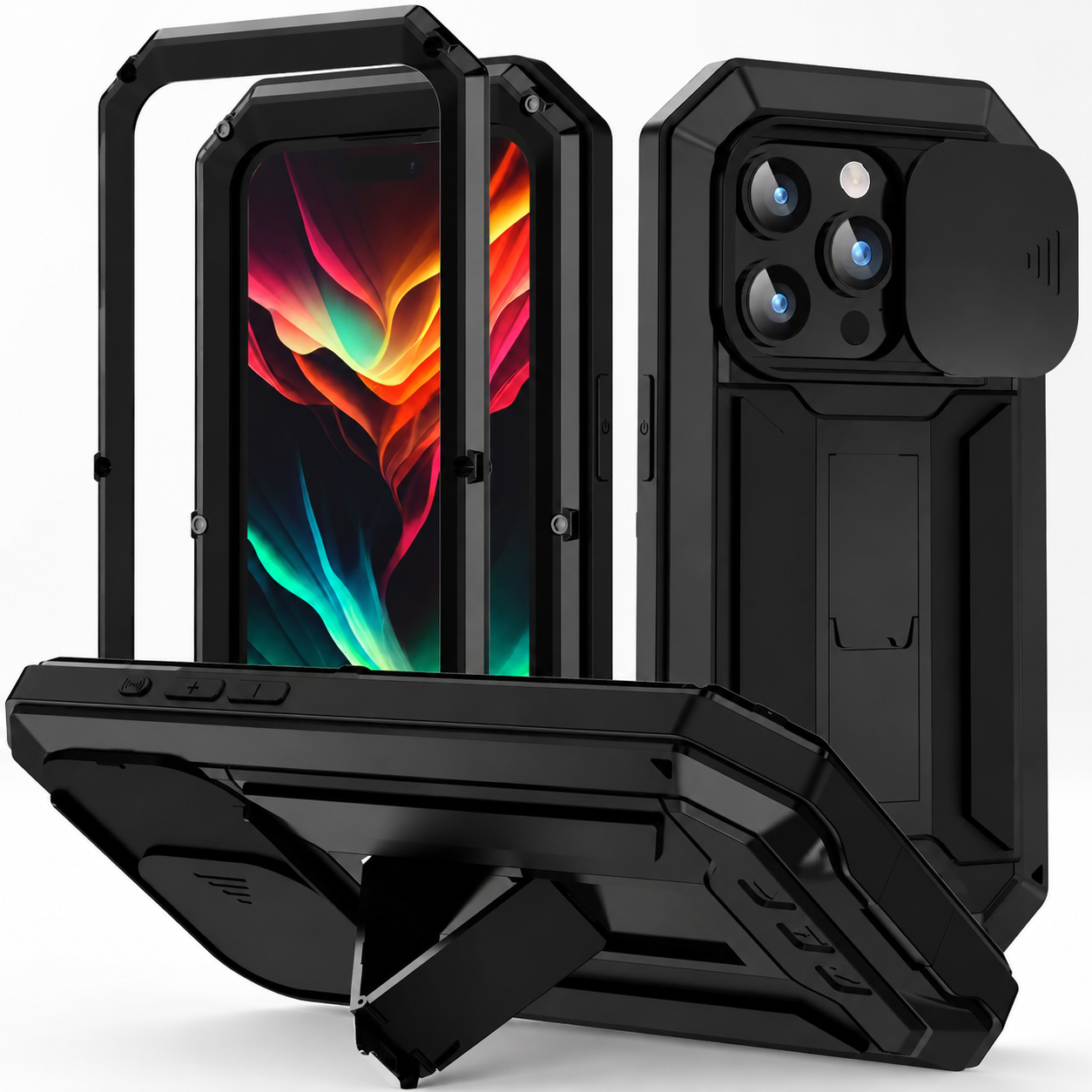 Premium iPhone Case MagSafe Compatible Rugged Armor Metal Hybrid Cover Full Body Shockproof Camera Protector Tempered Glass Waterproof Design
