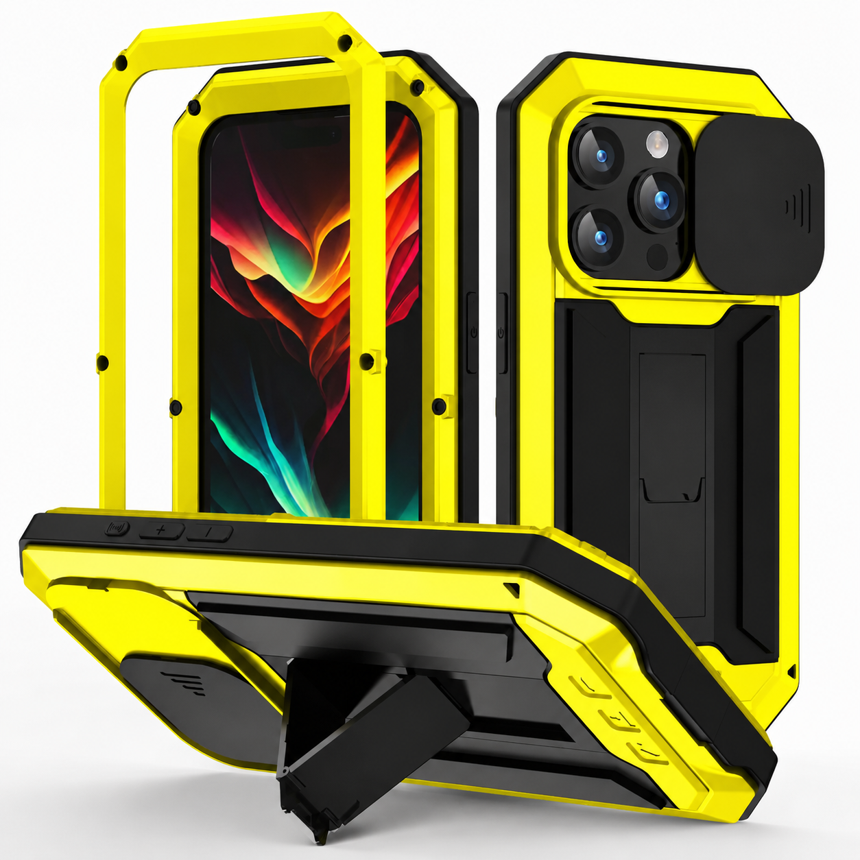 Premium iPhone Case MagSafe Compatible Rugged Armor Metal Hybrid Cover Full Body Shockproof Camera Protector Tempered Glass Waterproof Design