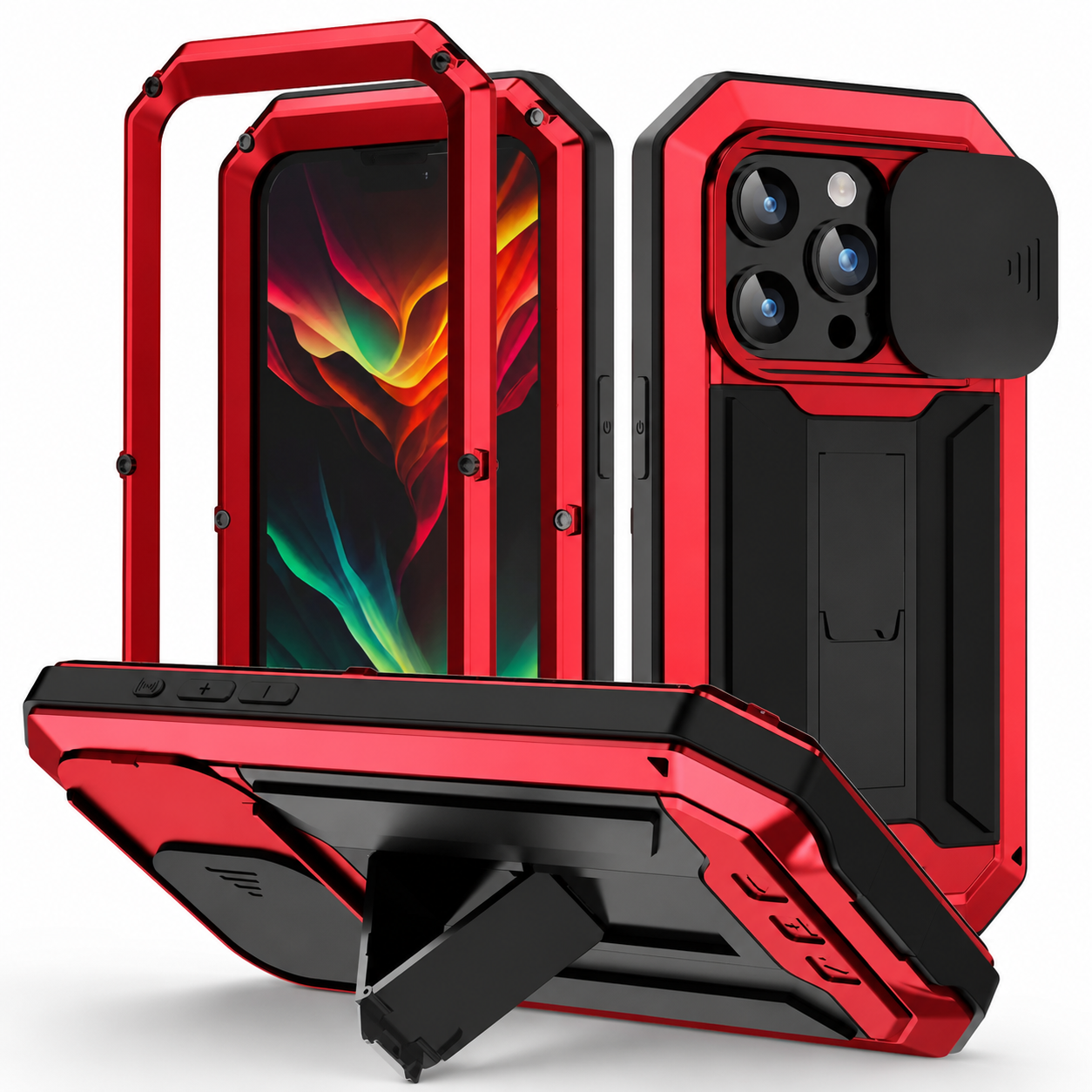 Premium iPhone Case MagSafe Compatible Rugged Armor Metal Hybrid Cover Full Body Shockproof Camera Protector Tempered Glass Waterproof Design
