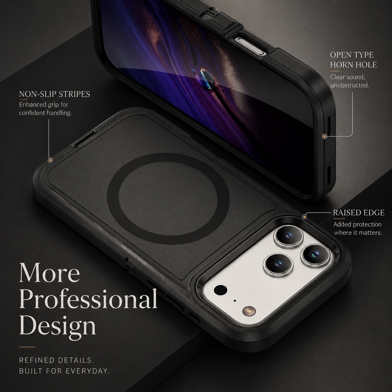 Premium iPhone Case MagSafe Compatible Rugged Armor Shockproof Protective Cover PC TPU Defender Anti Slip Scratch Resistant Wireless Charging Full Coverage