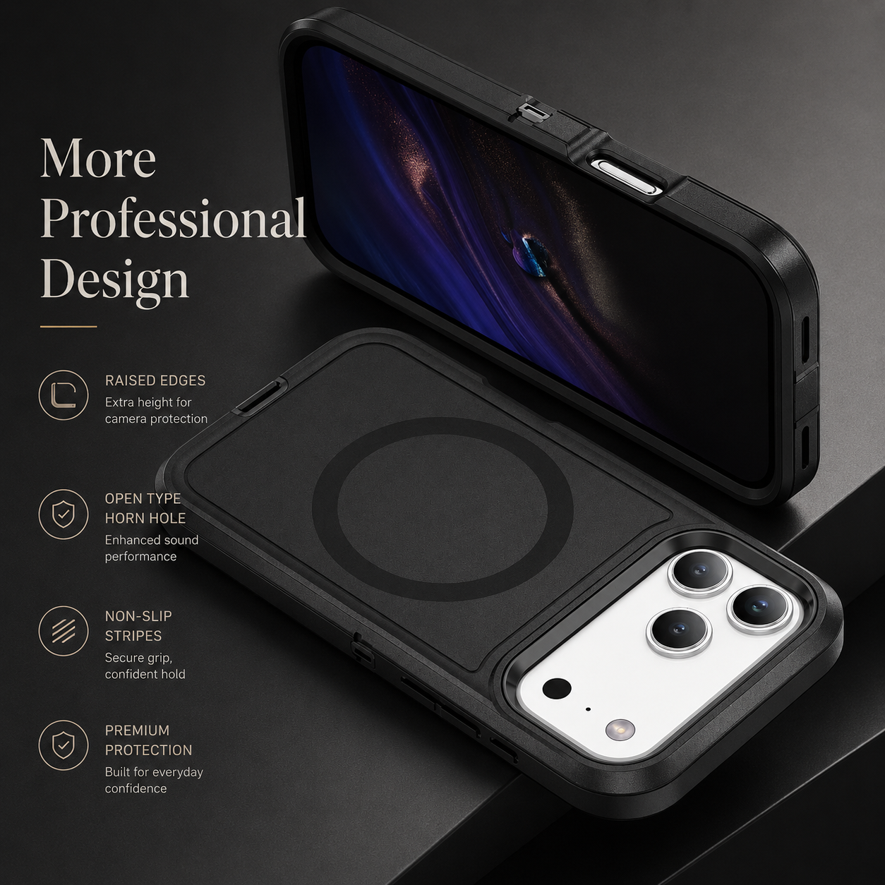 Premium iPhone Case MagSafe Compatible Rugged Armor Shockproof Protective Cover PC TPU Defender Anti Slip Scratch Resistant Wireless Charging Full Coverage
