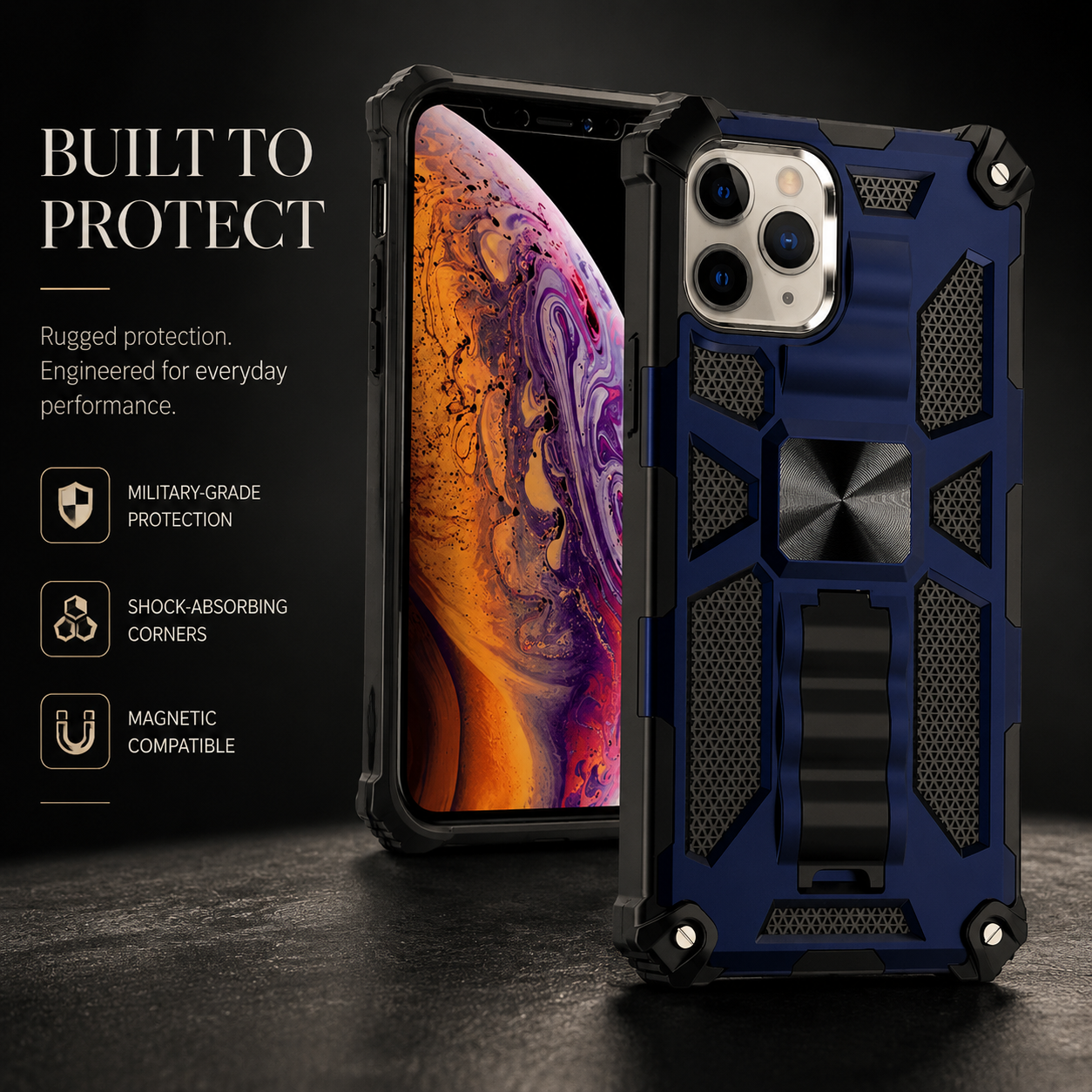 Premium iPhone Case MagSafe Compatible Rugged Camouflage Armor Cover Kickstand Magnetic Shockproof Heavy Duty Camera Lens Guard Full Coverage Design