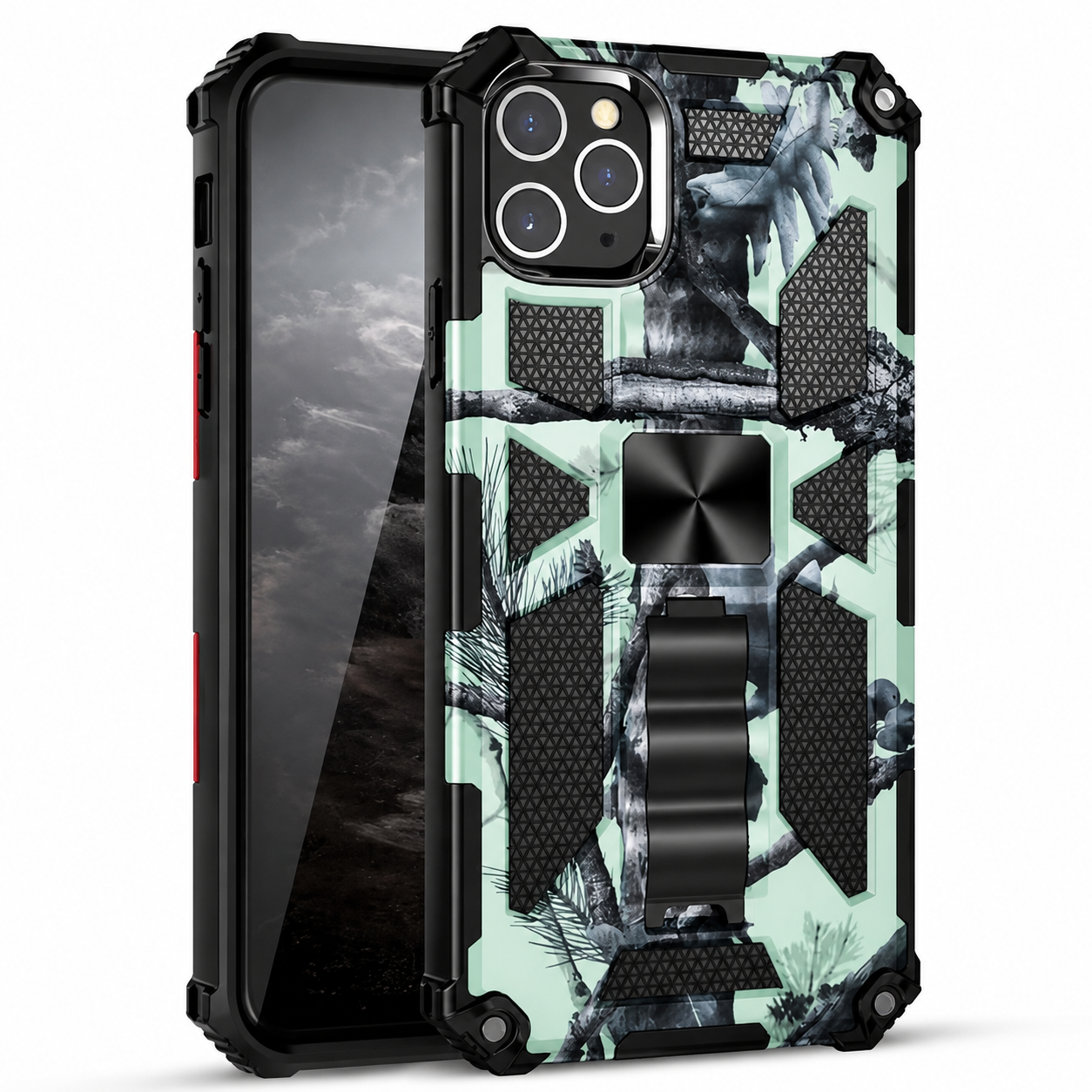 Premium iPhone Case MagSafe Compatible Rugged Camouflage Armor Cover Kickstand Magnetic Shockproof Heavy Duty Camera Lens Guard Full Coverage Design