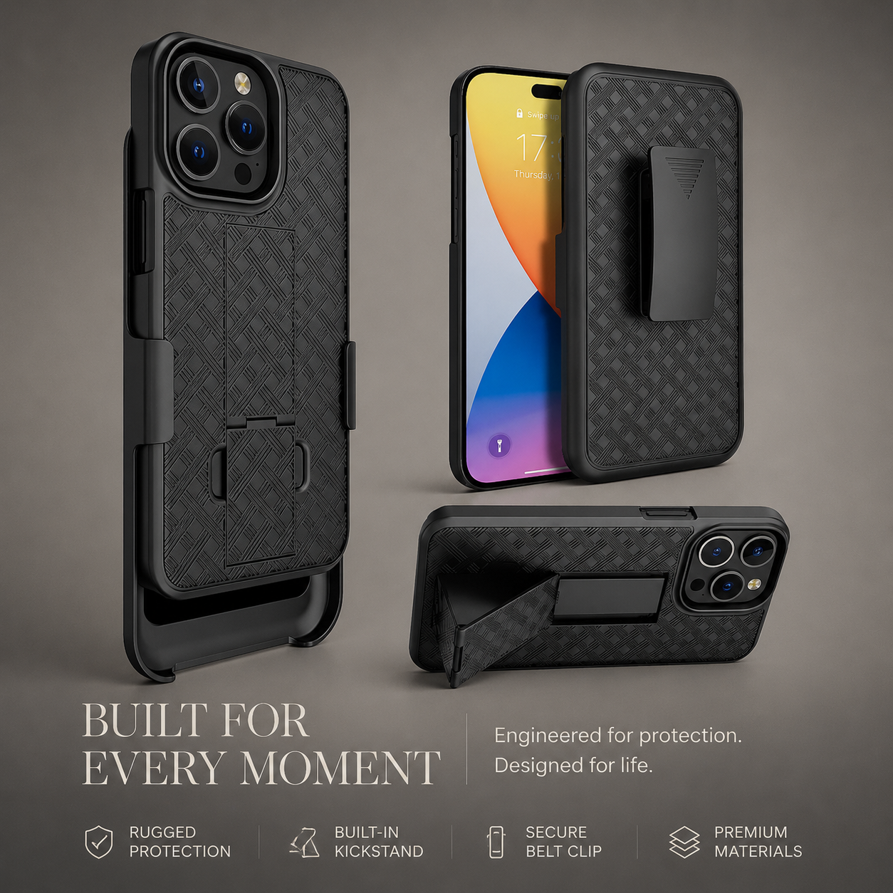 Premium iPhone Case MagSafe Compatible Rugged Holster Cover Belt Clip Kickstand Heavy Duty Shockproof Protective Camera Lens Guard Full Coverage