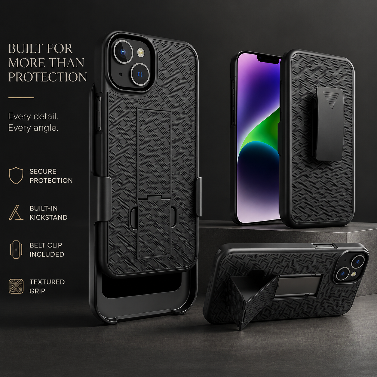 Premium iPhone Case MagSafe Compatible Rugged Holster Cover Belt Clip Kickstand Heavy Duty Shockproof Protective Camera Lens Guard Full Coverage