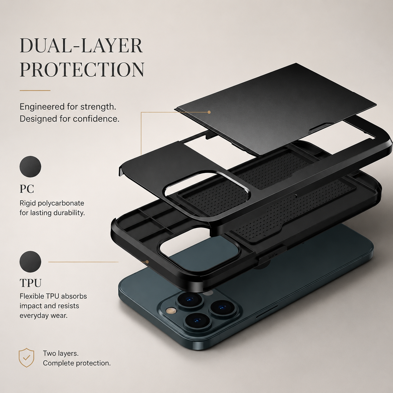 Premium iPhone Case MagSafe Compatible Slider Wallet Cover Dual Layer Card Holder Magnetic Cover Shockproof Camera Lens Protection Slim Design