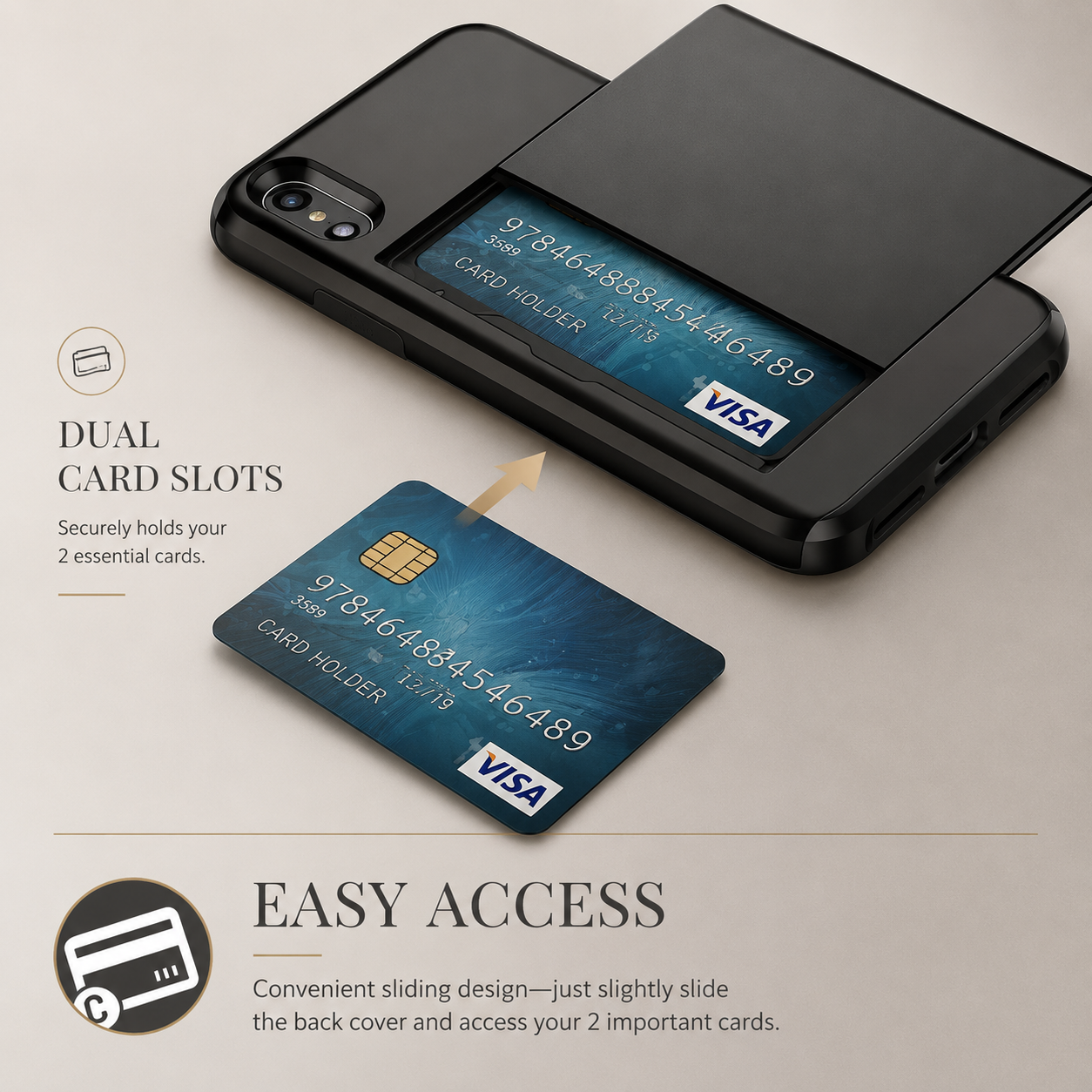 Premium iPhone Case MagSafe Compatible Slider Wallet Cover Dual Layer Card Holder Magnetic Cover Shockproof Camera Lens Protection Slim Design