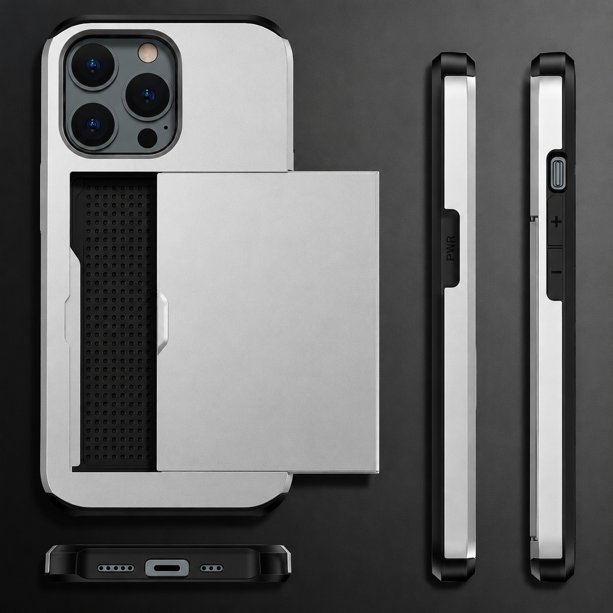 Premium iPhone Case MagSafe Compatible Slider Wallet Cover Dual Layer Card Holder Magnetic Cover Shockproof Camera Lens Protection Slim Design
