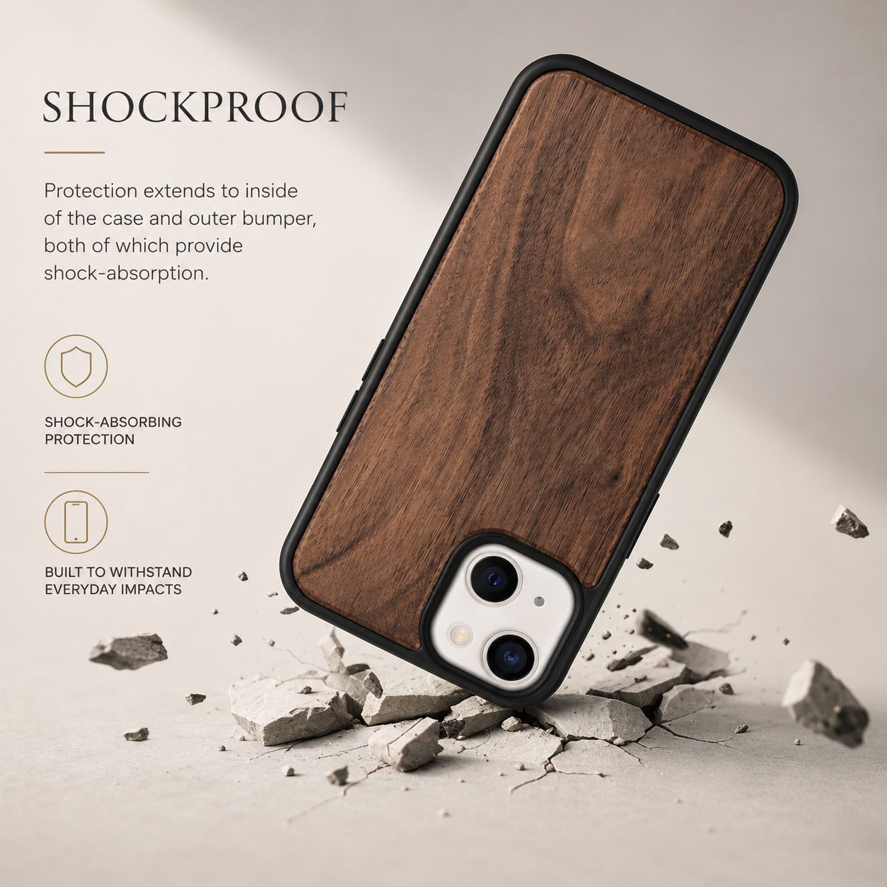 Premium iPhone Case MagSafe Compatible Solid Bamboo Wood Hard Back Cover Shockproof Protective Slim Camera Lens Protection Natural Grain Design