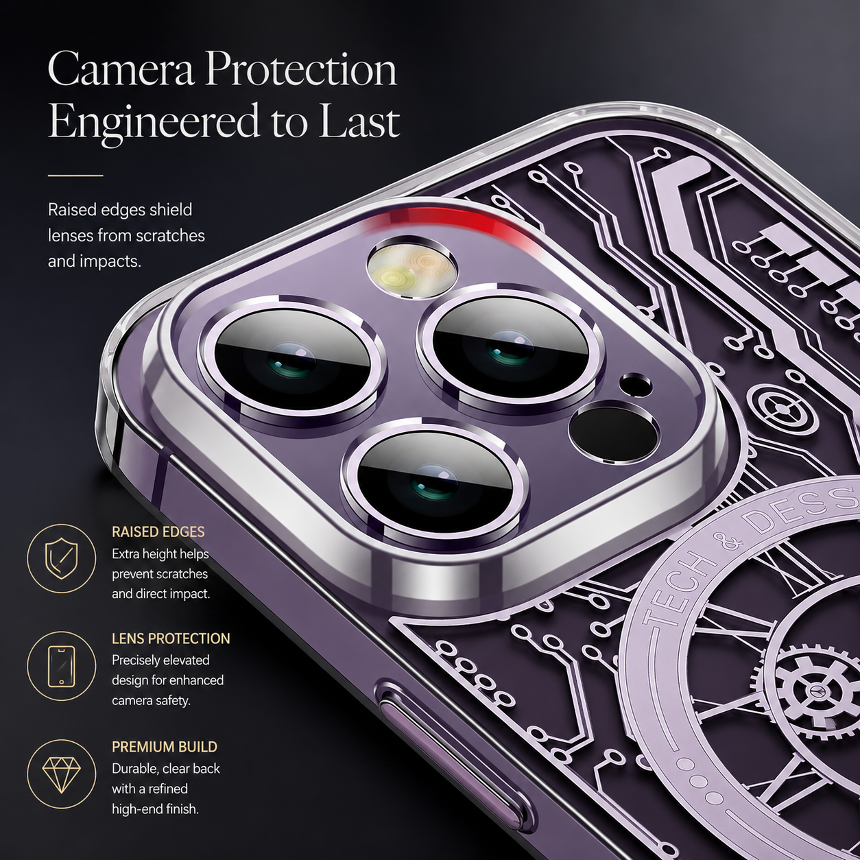 Premium iPhone Case MagSafe Compatible Transparent Clear Back Mechanical Texture Shockproof Bumper Frame Camera Lens Protection Slim Design