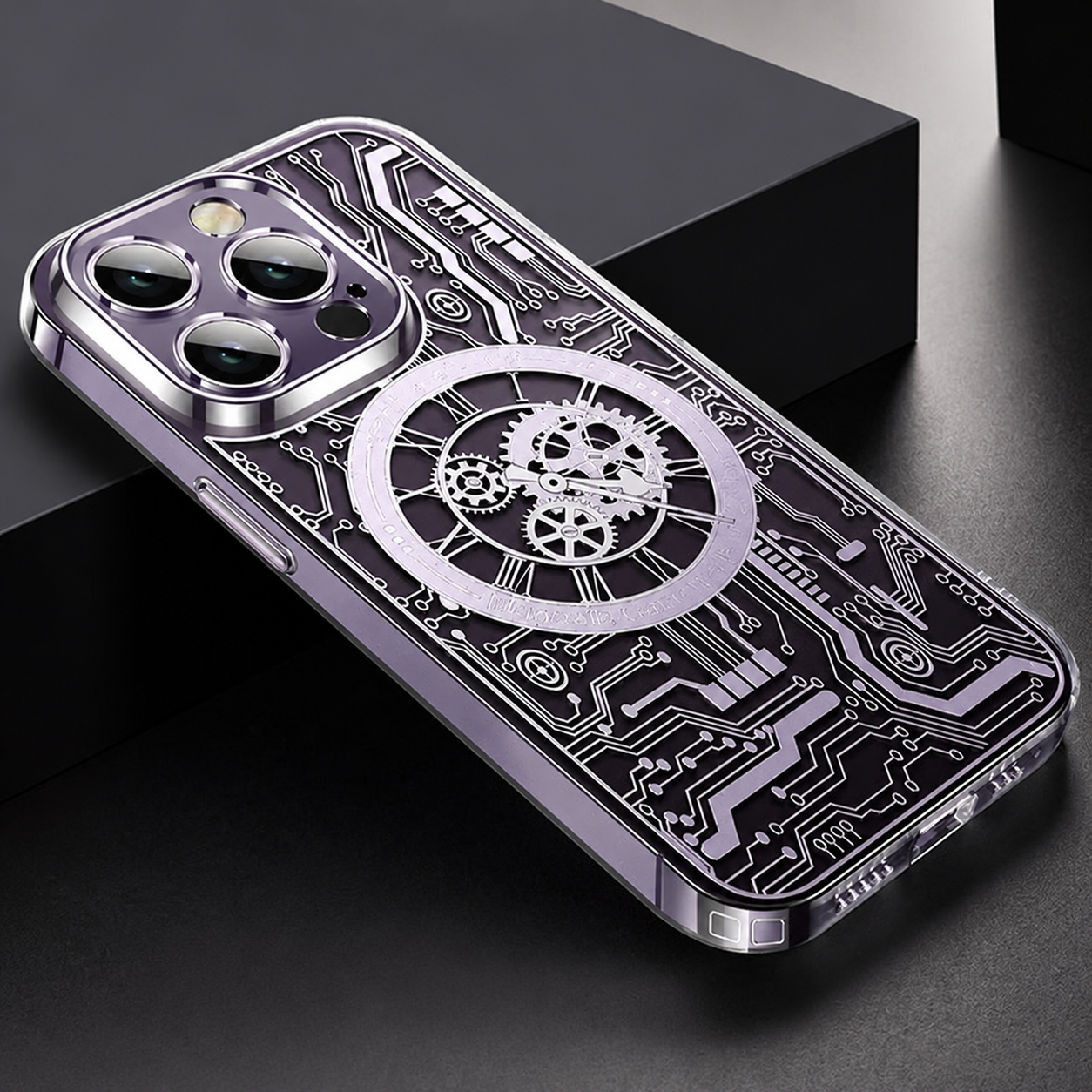 Premium iPhone Case MagSafe Compatible Transparent Clear Back Mechanical Texture Shockproof Bumper Frame Camera Lens Protection Slim Design