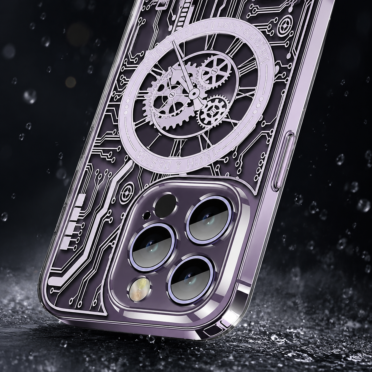 Premium iPhone Case MagSafe Compatible Transparent Clear Back Mechanical Texture Shockproof Bumper Frame Camera Lens Protection Slim Design