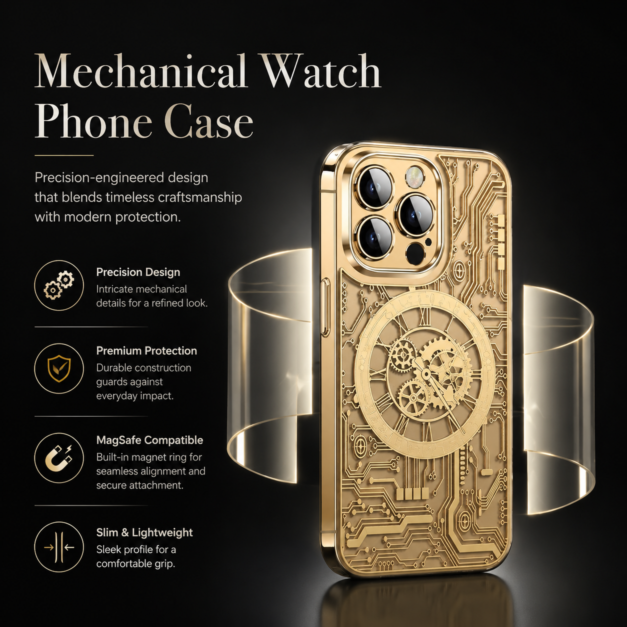 Premium iPhone Case MagSafe Compatible Transparent Clear Back Mechanical Texture Shockproof Bumper Frame Camera Lens Protection Slim Design