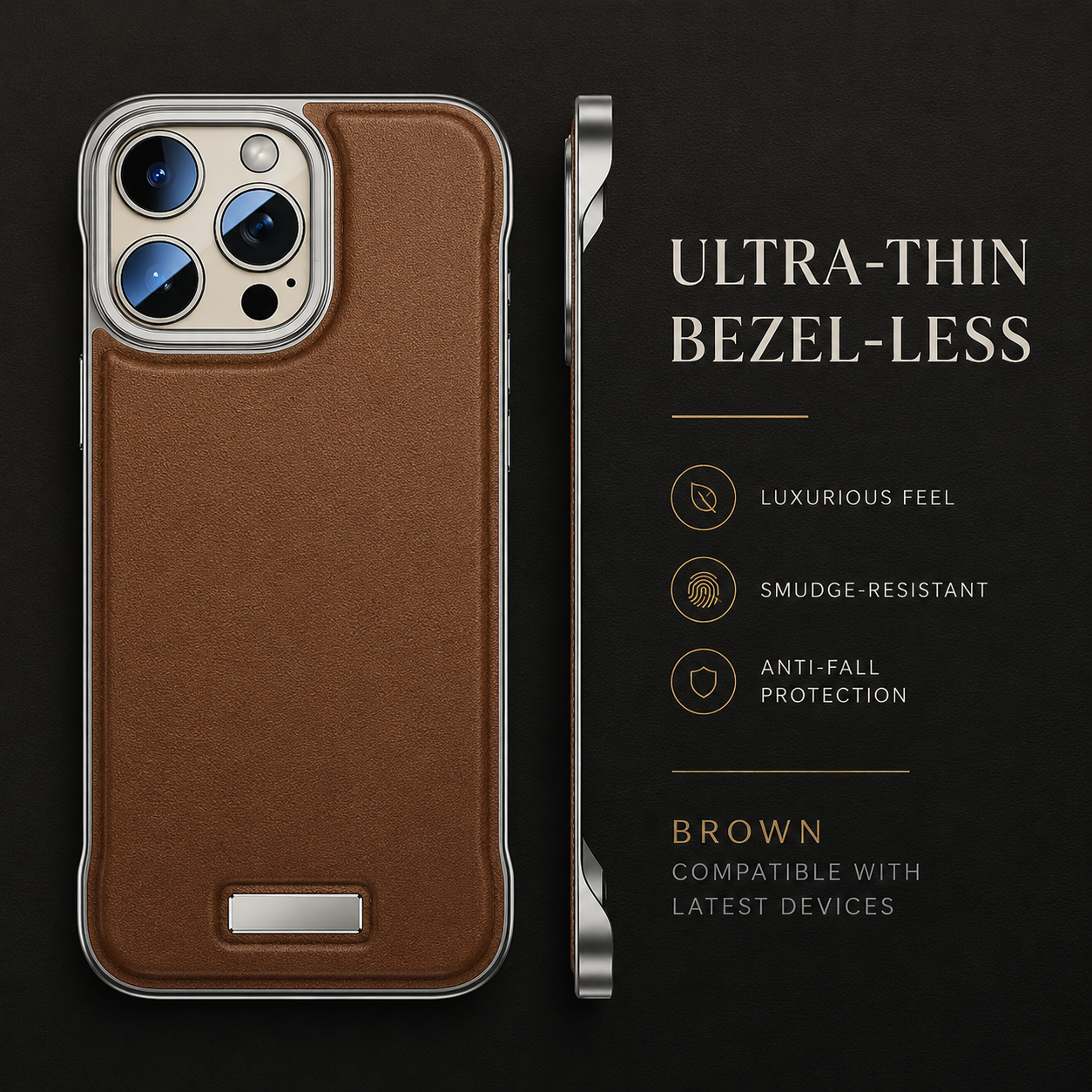 Premium iPhone Case MagSafe Compatible Ultra Thin PU Leather Cover Metal Lens Frame Shockproof Borderless Camera Protection Slim Matte Non Slip Design