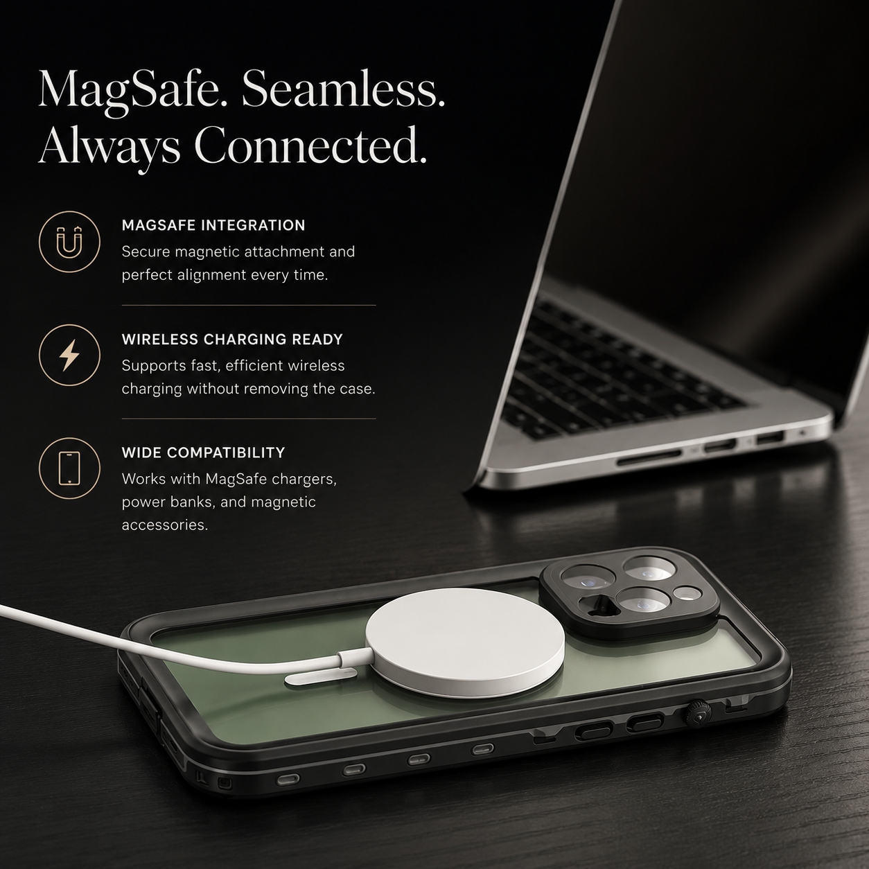 Premium iPhone Case MagSafe Compatible Waterproof IP68 Full Body Cover Sealed Magnetic Shockproof Protective Transparent Camera Lens Guard Design