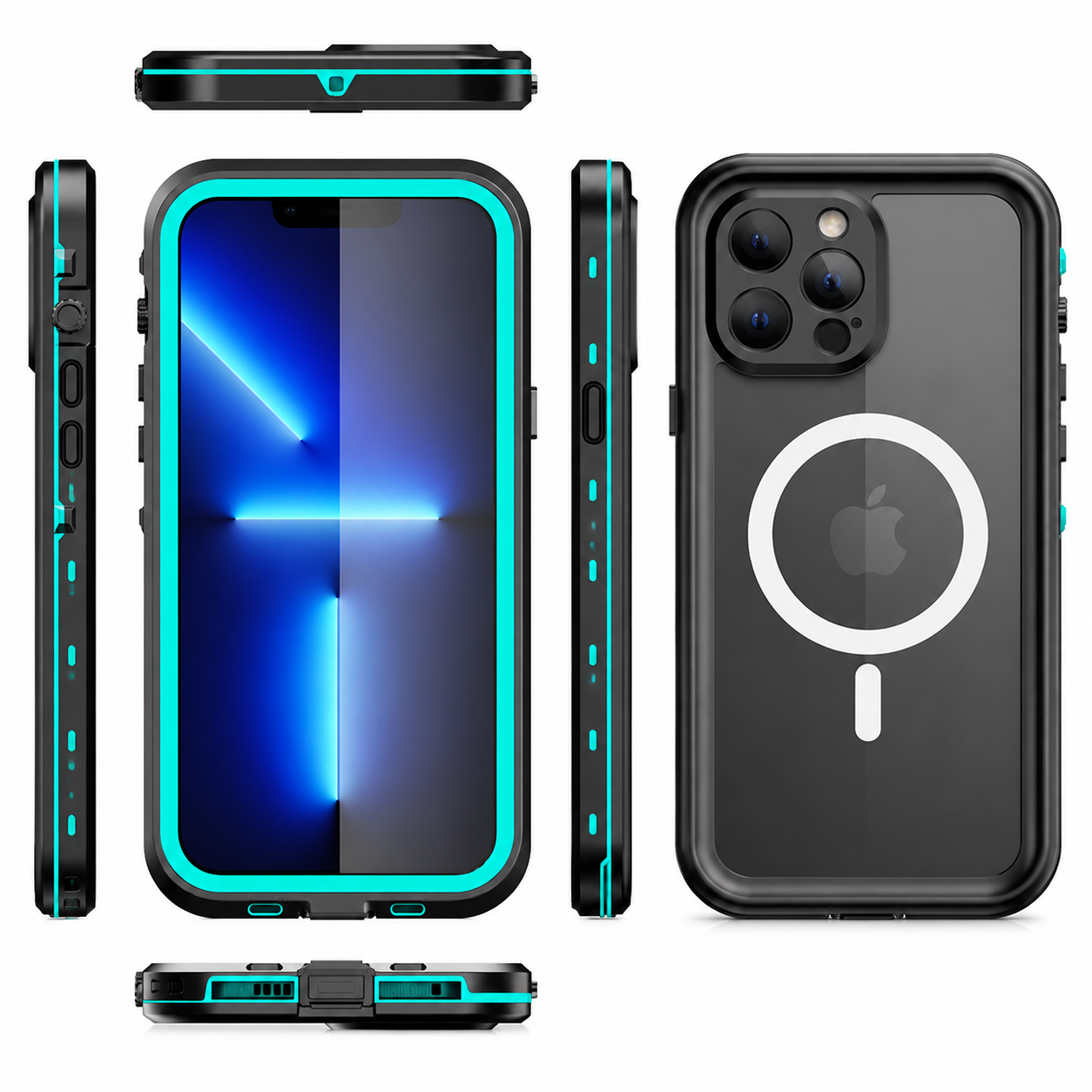 Premium iPhone Case MagSafe Compatible Waterproof IP68 Full Body Cover Sealed Magnetic Shockproof Protective Transparent Camera Lens Guard Design
