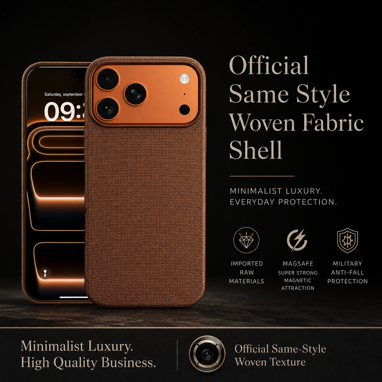 Premium iPhone Case MagSafe Compatible Woven Fabric Protective Cover Strong Magnetic Wireless Charging Anti Fingerprint Non Slip Waterproof Design