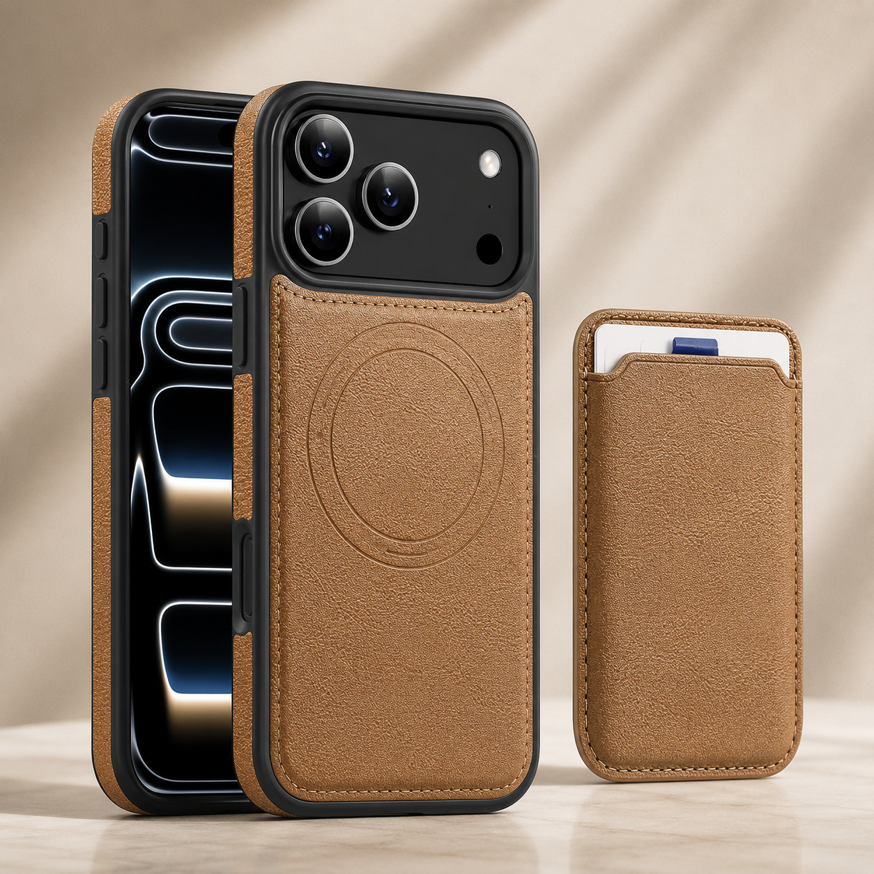 Premium iPhone Case Magnetic 2-in-1 Leather Card Holder Cover Dual Layer Shockproof Wireless Charging Anti Fingerprint Non Slip Slim Protective Design