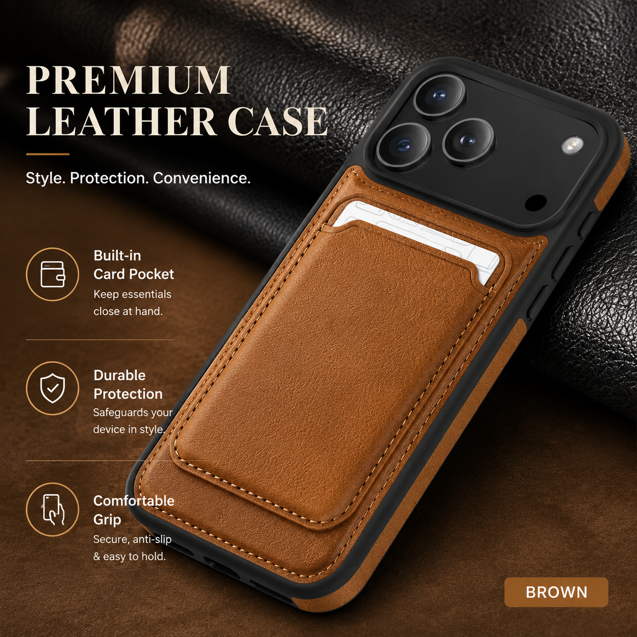 Premium iPhone Case Magnetic 2-in-1 Leather Card Holder Cover Dual Layer Shockproof Wireless Charging Anti Fingerprint Non Slip Slim Protective Design