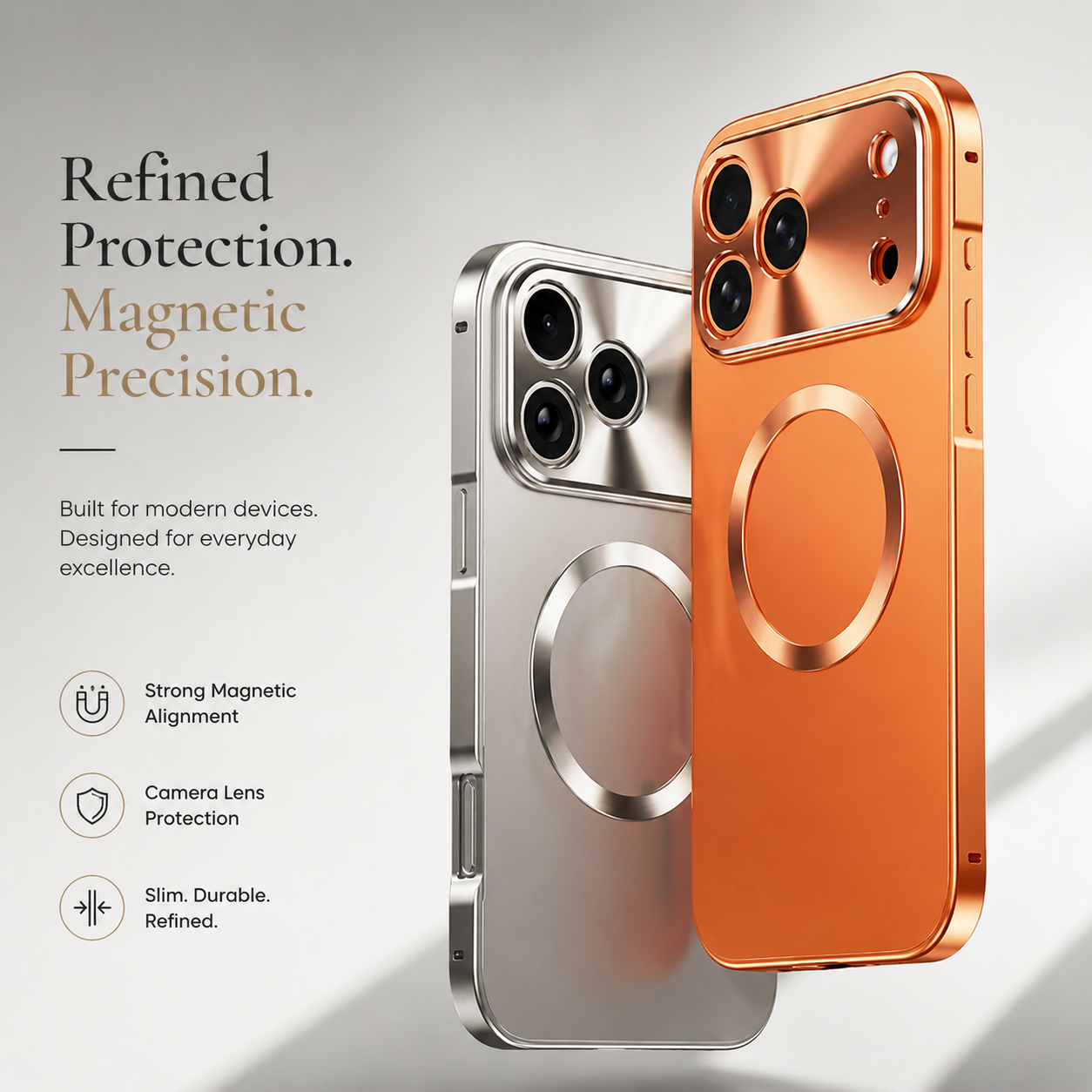 Premium iPhone Case Magnetic Aluminum Bumper Frosted PC Back Ultra Thin Cover Shockproof Protective Matte Anti Scratch Slim Full Coverage Design