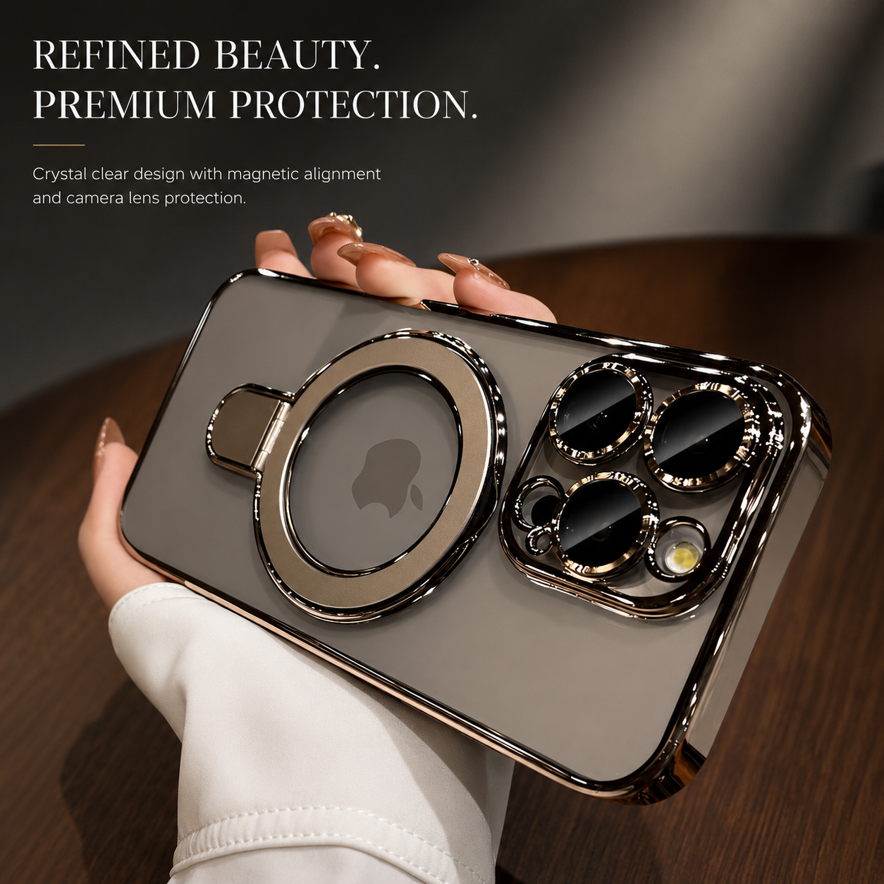 **Premium iPhone Case Magnetic Clear Acrylic Cover MagSafe Compatible Shockproof Camera Lens Protection Slim Stand Anti Fingerprint Protective Design**