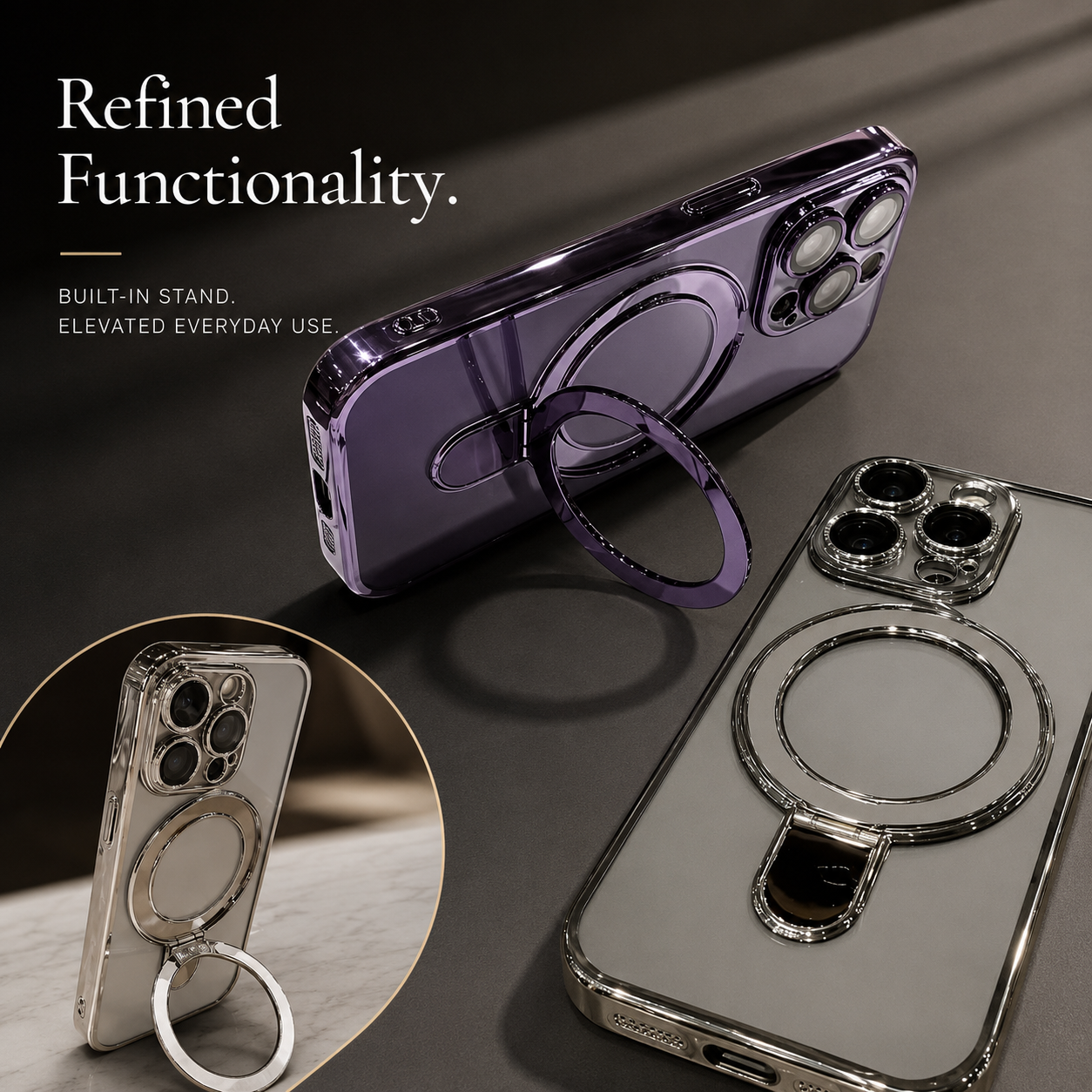 **Premium iPhone Case Magnetic Clear Acrylic Cover MagSafe Compatible Shockproof Camera Lens Protection Slim Stand Anti Fingerprint Protective Design**