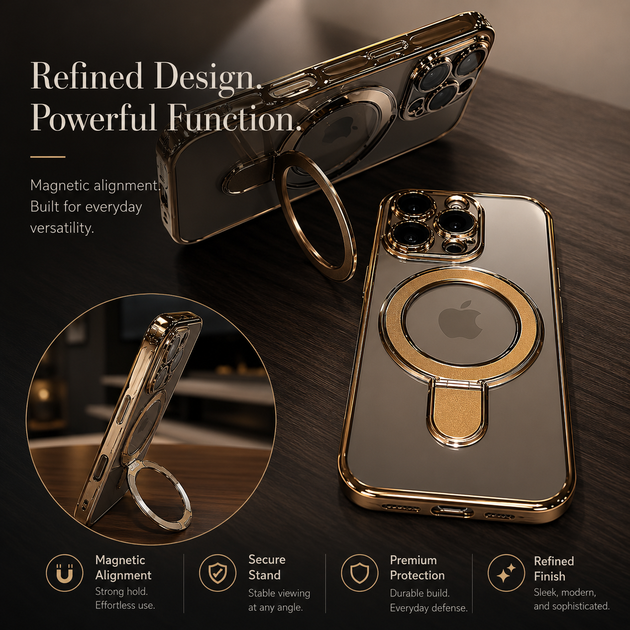 **Premium iPhone Case Magnetic Clear Acrylic Cover MagSafe Compatible Shockproof Camera Lens Protection Slim Stand Anti Fingerprint Protective Design**