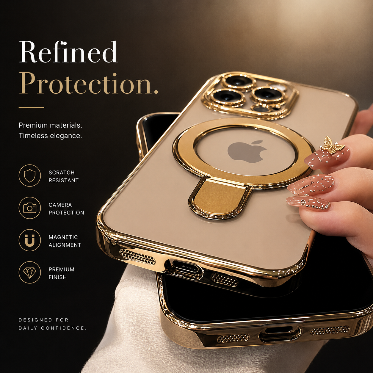 **Premium iPhone Case Magnetic Clear Acrylic Cover MagSafe Compatible Shockproof Camera Lens Protection Slim Stand Anti Fingerprint Protective Design**